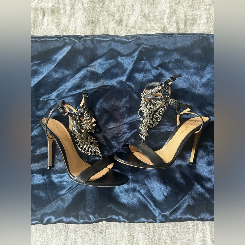 Gianvito Rossi Leather Chain-Link Accents Slingback Sandals size 6.5 37 - Picture 7 of 13